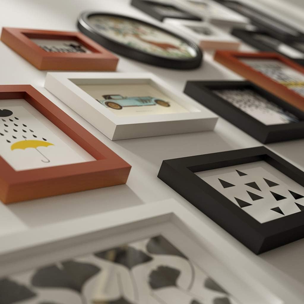 KELINGOUD Photo frame collage Set 13 Pieces Wall-Mounted Frame, solid wood combination Picture Frames Wall, stairs creative photo background wall decoration (Color : Black+white+wood)