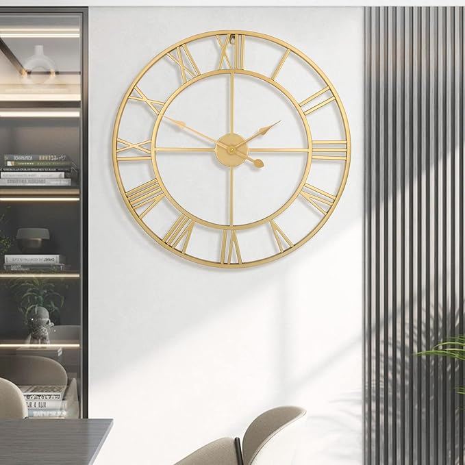 Mee 2ou Large Wall Clock - 80CM Non Ticking Metal Wall Clock Roman Numerals Vintage Nearly Silent Battery Operated Decorative Wall Clocks For Living Room