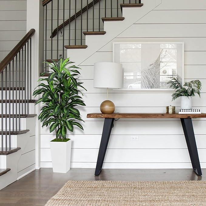 Click to see full view        Artificial Dracaena Plant Indoor 5FT - Fake Tree with White Tall Planter - Faux Yucca Tall Fake Floor Plant in Pot - Artificial Trees for Home Office Living Room Decor Indoor