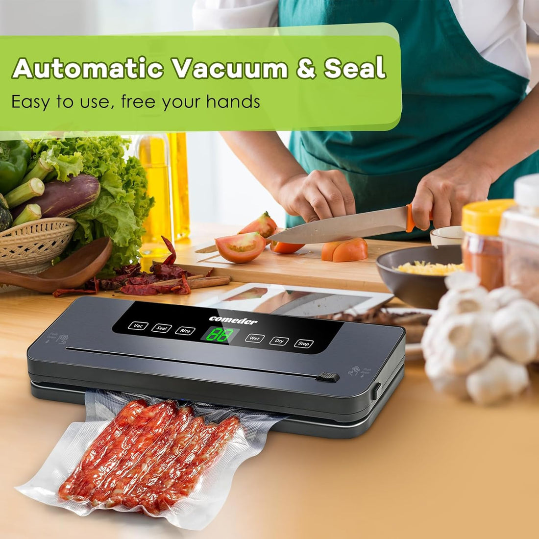 Automatic Food Vacuum Sealer – 5 Modes, Built-in Cutter & 10 Bags for Wet & Dry Food