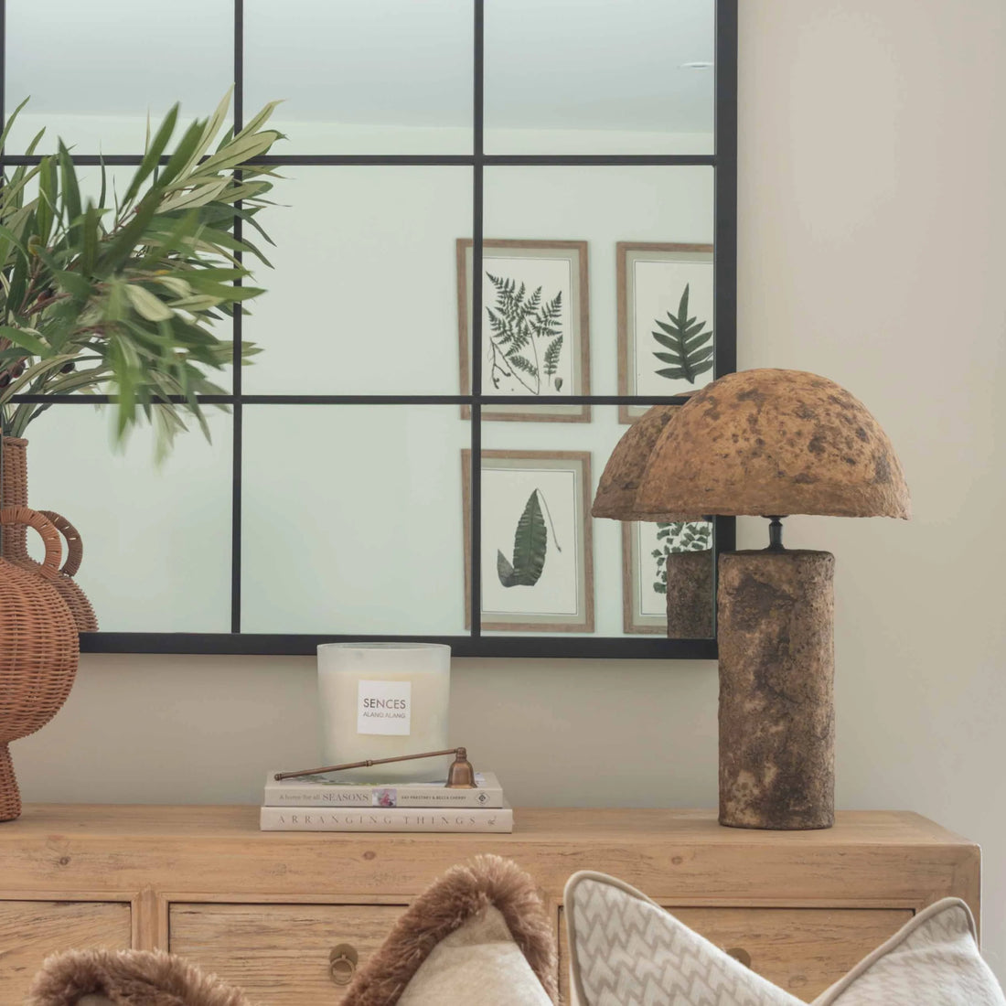Charles Ted Rustic Papier-Mache Table Lamp with Dome Shade Eco-Friendly Lighting for Boho and Natural Interiors